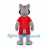 Wolf Mascot Costume in Gray with Red Sports Shirt and Shorts