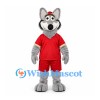 Wolf Mascot Costume in Gray with Red Sports Shirt and Shorts
