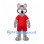 Wolf Mascot Costume in Gray with Red Sports Shirt and Shorts