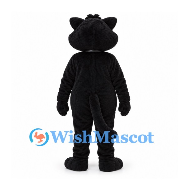 Cat Mascot Costume in Black with White Belly and Gold Collar Tag