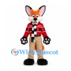 Fox Mascot Costume with Red Patterned Sweater and Beige Pants