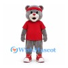 Bear Mascot Costume in Gray with Red Shirt and Blue Cap