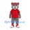 Bear Mascot Costume in Gray with Red Shirt and Blue Cap
