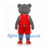 Bear Mascot Costume in Gray with Red Basketball Uniform