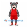 Bear Mascot Costume in Gray with Red Basketball Uniform
