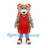 Bear Mascot Costume with Red Sports Uniform and Feather Headdress