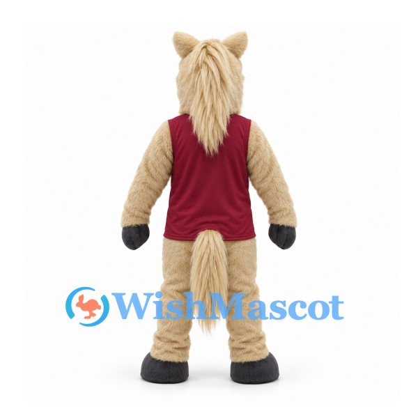 Horse Mascot Costume in Cream with Burgundy Sleeveless Shirt