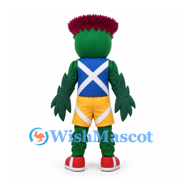 Thistle Mascot Costume with Blue Scottish Flag Sports Shirt