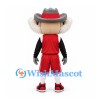 Cowboy Mascot Costume with Gray Hat and Red Basketball Uniform