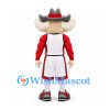 Cowboy Mascot Costume with Gray Hat and White Basketball Uniform