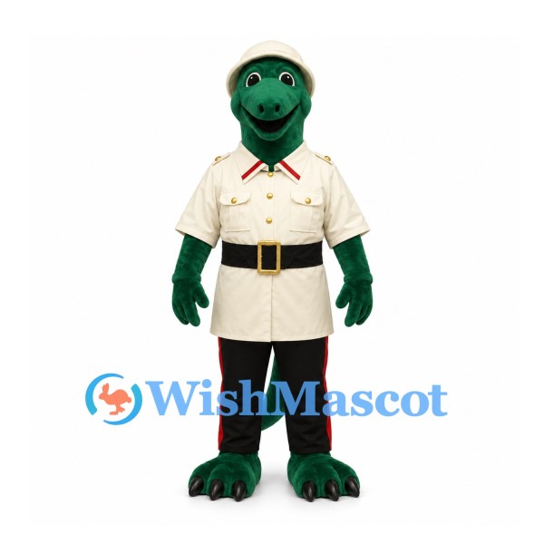 Dinosaur Mascot Costume with Cream Military Tunic and Cap