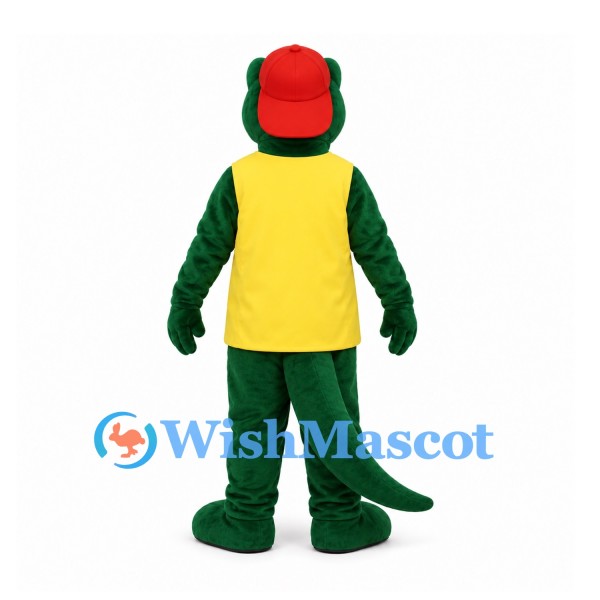 Crocodile Mascot Costume with Yellow Shirt and Red Cap