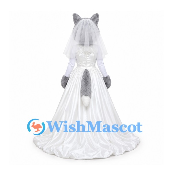 Wolf Bride Mascot Costume with White Wedding Gown and Veil
