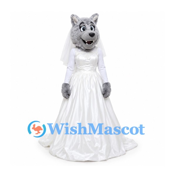 Wolf Bride Mascot Costume with White Wedding Gown and Veil