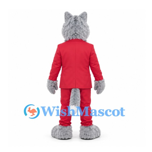 Wolf Mascot Costume with Red Suit and White Tie