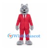 Wolf Mascot Costume with Red Suit and White Tie
