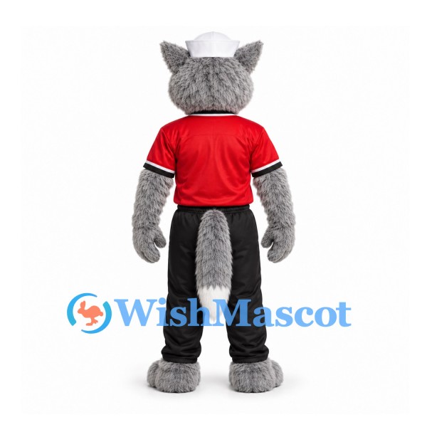 Wolf Mascot Costume with Red Sports Shirt and Black Pants