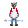 Wolf Mascot Costume with White Apron Dress and Red Blouse