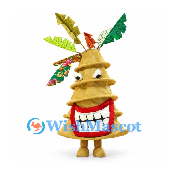 Tiki Monster Mascot Costume with Gold Layered Body and Colorful Spikes