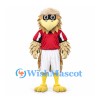 Eagle Mascot Costume with Layered Tan Feathers and Red Sports Shirt