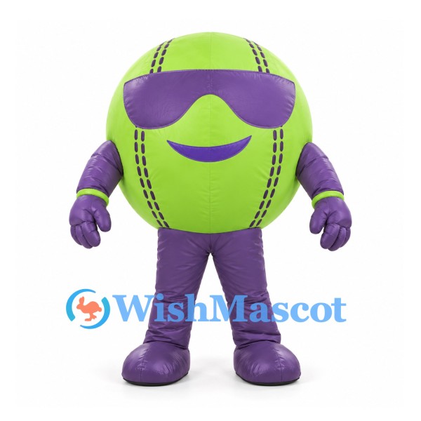 Tennis Ball Mascot Costume in Green with Purple Sunglasses