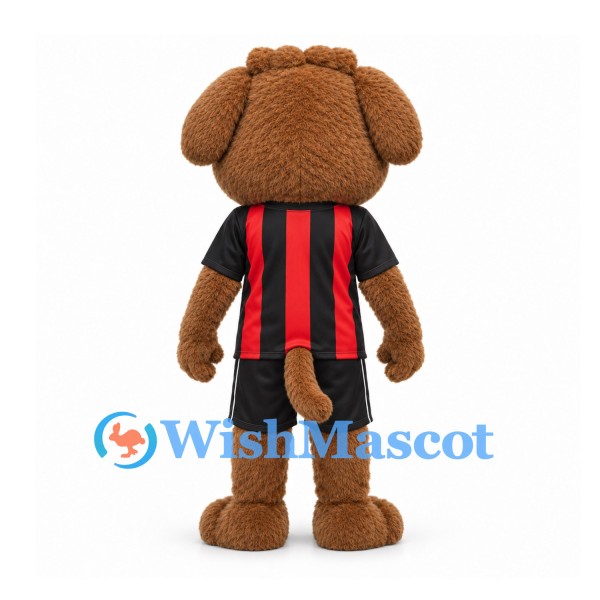 Dog Mascot Costume with Red Black Striped Soccer Uniform
