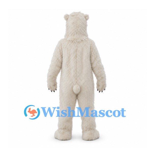 Bear Mascot Costume in Cream with Long Fur and Black Paw Pads