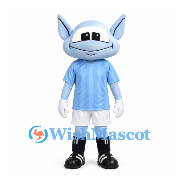Alien Mascot Costume in Pale Blue with White Shorts and Black Shoes