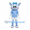 Alien Mascot Costume in Pale Blue with White Skirt and Blue Bow