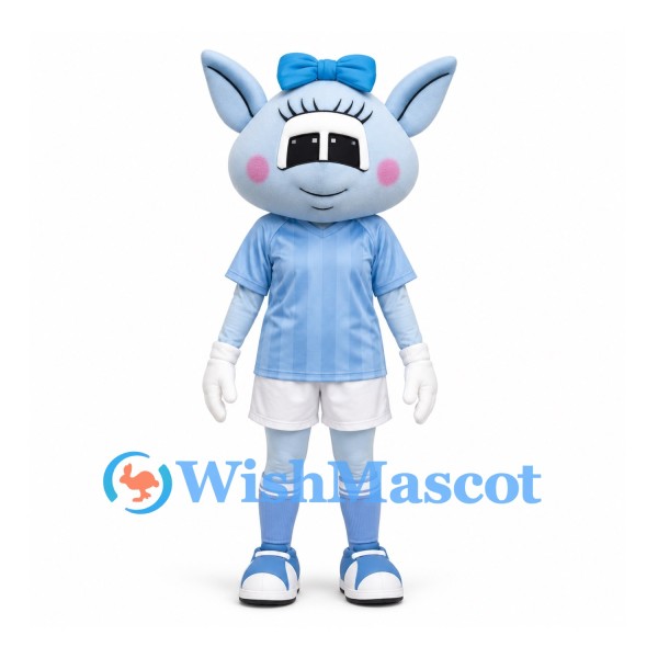 Alien Mascot Costume in Pale Blue with White Skirt and Blue Bow