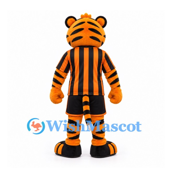 Tiger Mascot Costume with Orange Black Striped Soccer Uniform