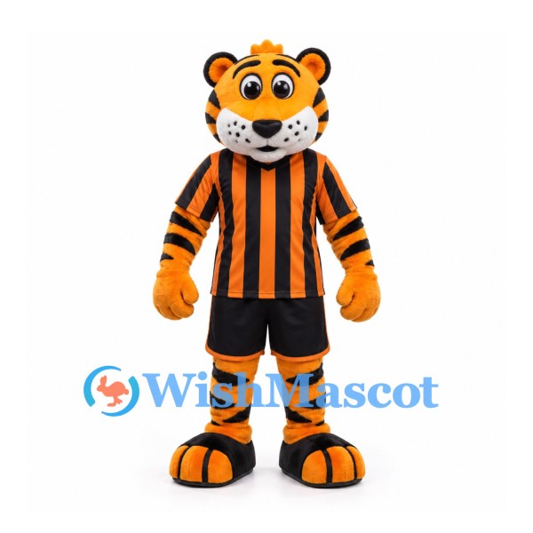 Tiger Mascot Costume with Orange Black Striped Soccer Uniform