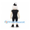 Man Mascot Costume with Black Sports Uniform and Feathered Hat