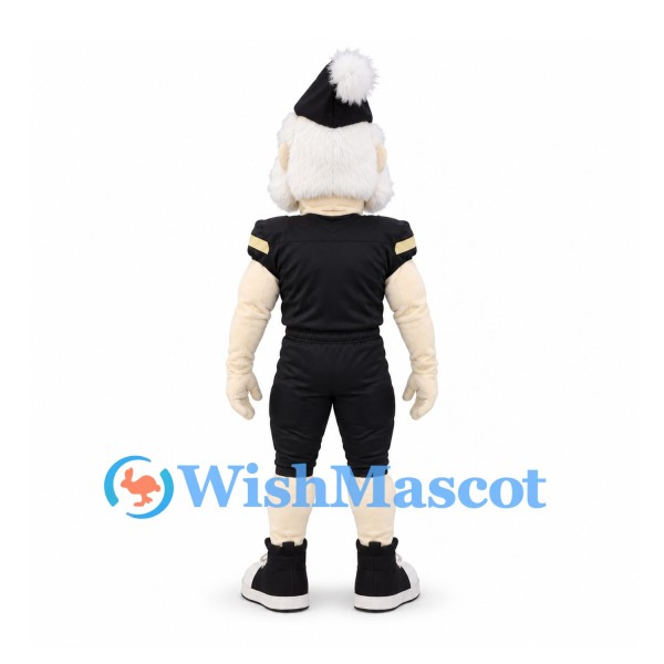 Man Mascot Costume with Black Sports Uniform and Feathered Hat