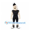 Man Mascot Costume with Black Sports Uniform and Feathered Hat