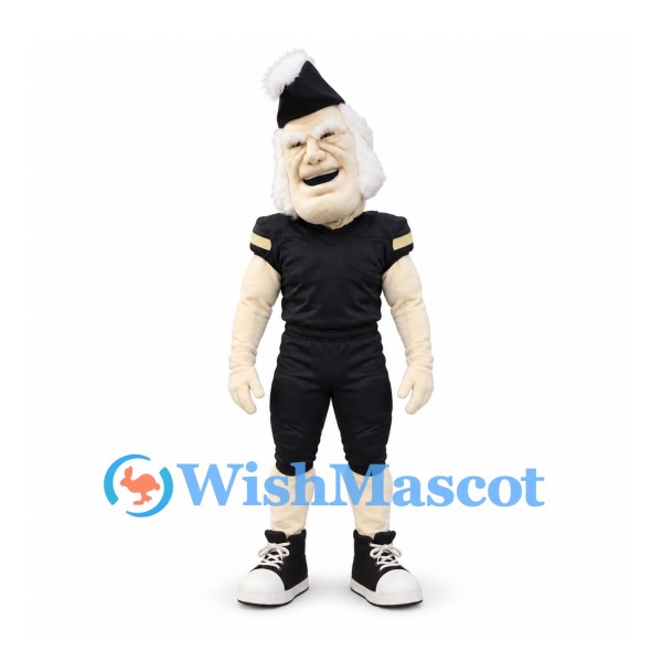 Man Mascot Costume with Black Sports Uniform and Feathered Hat