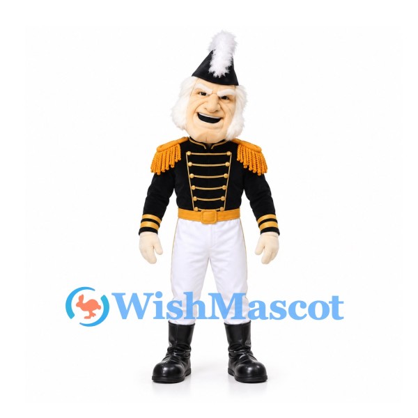 Man Mascot Costume with Black Soldier Jacket and White Pants