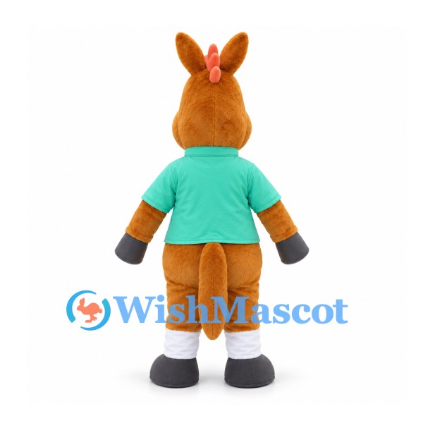 Horse Mascot Costume in Brown with Turquoise Shirt