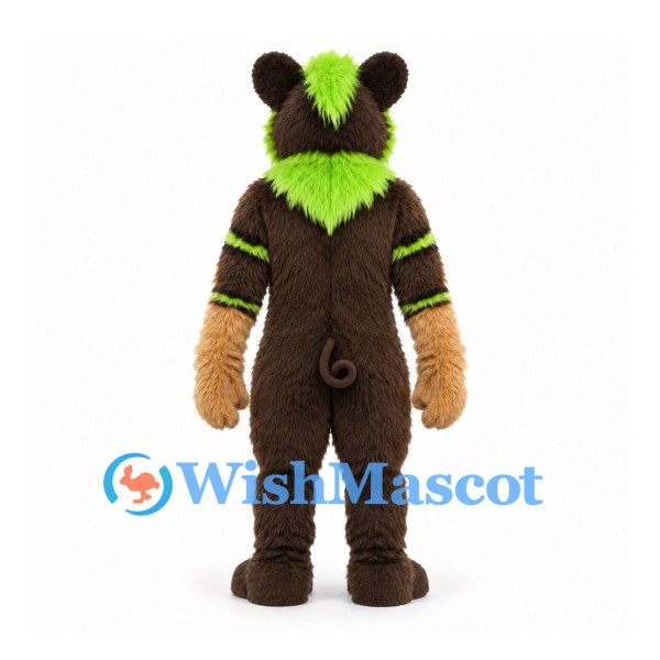 Panther Mascot Costume in Brown with Lime Green Hair and Stripes