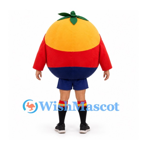 Orange Mascot Costume with Red Shirt and Navy Shorts