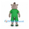 Rhino Mascot Costume with Green Sports Uniform and Rainbow Horn