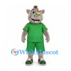 Rhino Mascot Costume with Green Sports Uniform and Rainbow Horn