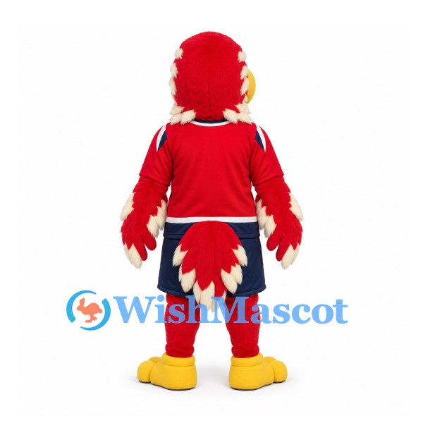 Eagle Mascot Costume in Red with Red Sports Shirt and Navy Shorts