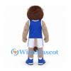 Lion Mascot Costume with Blue Basketball Shirt and White Shorts