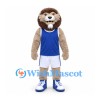 Lion Mascot Costume with Blue Basketball Shirt and White Shorts