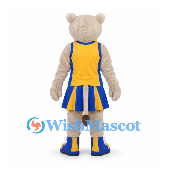 Lioness Mascot Costume with Yellow Blue Cheerleader Uniform