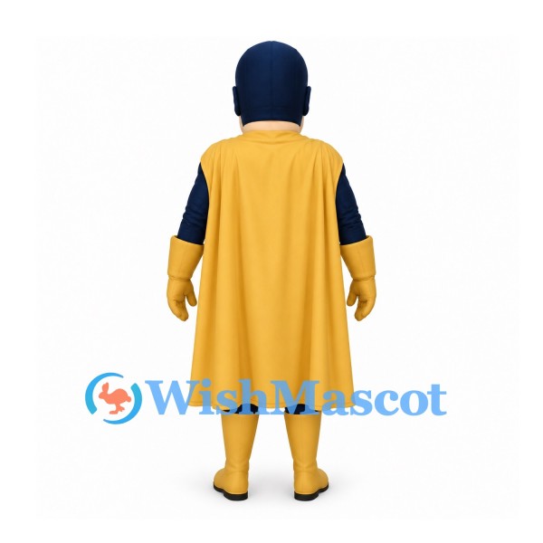 Superhero Mascot Costume with Navy Suit and Yellow Cape