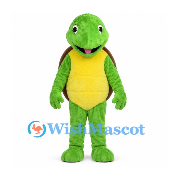 Turtle Mascot Costume in Green with Yellow Belly and Brown Shell