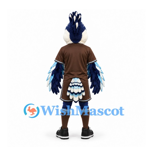 Blue Jay Mascot Costume with Brown Sports Shirt and Feathered Wings