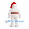 Snowman Mascot Costume with Red Cap and Multicolored Waist Scarf